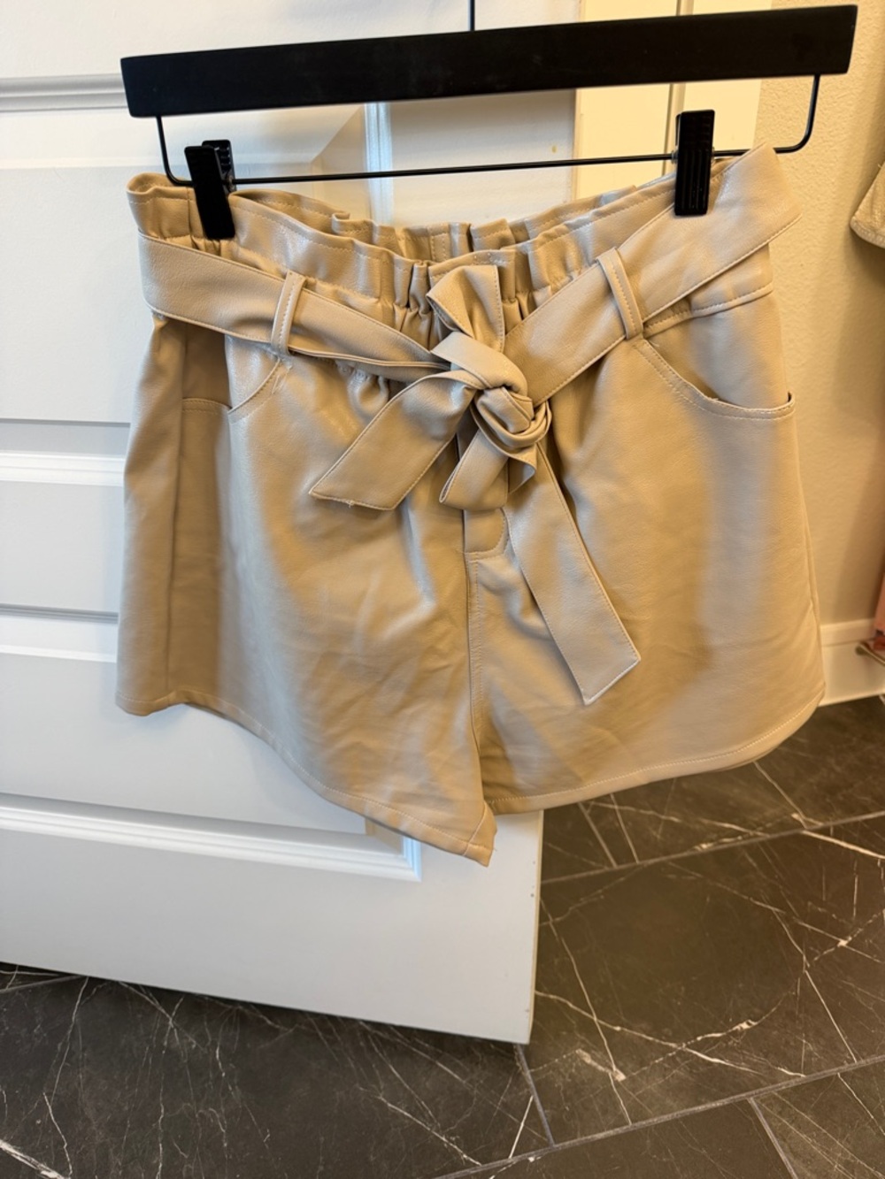 She + Sky Tan High-Waist Tie-Belt Shorts